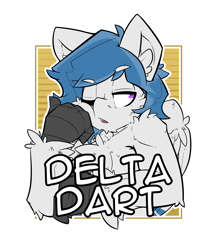 Size: 2100x2400 | Tagged: safe, artist:bbsartboutique, oc, oc only, oc:delta dart, species:hippogriff, badge, con badge, simple background, solo, talons, transparent background