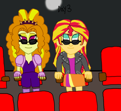 Size: 1800x1649 | Tagged: safe, artist:ktd1993, character:adagio dazzle, character:sunset shimmer, ship:sunsagio, my little pony:equestria girls, 30 day otp challenge, 3d glasses, cinema, female, lesbian, shipping