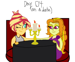 Size: 1620x1333 | Tagged: safe, artist:ktd1993, character:adagio dazzle, character:sunset shimmer, ship:sunsagio, my little pony:equestria girls, beauty and the beast, female, lesbian, lumiere, one eye closed, shipping, simple background, transparent background, wink