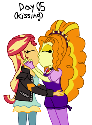 Size: 1800x2451 | Tagged: safe, artist:ktd1993, character:adagio dazzle, character:sunset shimmer, ship:sunsagio, my little pony:equestria girls, 30 day otp challenge, clothing, female, jacket, kissing, leather jacket, lesbian, shipping, simple background, transparent background