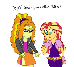 Size: 2000x1789 | Tagged: safe, artist:ktd1993, character:adagio dazzle, character:sunset shimmer, ship:sunsagio, my little pony:equestria girls, 30 day otp challenge, clothes swap, female, lesbian, shipping, simple background, transparent background