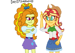 Size: 2000x1425 | Tagged: safe, artist:ktd1993, character:adagio dazzle, character:applejack, character:rarity, character:sunset shimmer, ship:rarijack, ship:sunsagio, my little pony:equestria girls, 30 day otp challenge, clothing, cosplay, costume, female, implied applejack, implied lesbian, implied rarijack, implied rarity, implied shipping, lesbian, shipping, simple background, transparent background