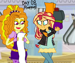 Size: 2400x2005 | Tagged: safe, artist:ktd1993, edit, screencap, character:adagio dazzle, character:cranky doodle donkey, character:sunset shimmer, ship:sunsagio, my little pony:equestria girls, 30 day otp challenge, canterlot mall, female, lesbian, shipping