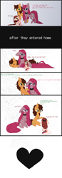 Size: 2000x5732 | Tagged: safe, artist:little-sketches, character:cheese sandwich, character:pinkamena diane pie, character:pinkie pie, oc, oc:aiko, parent:cheese sandwich, parent:pinkie pie, parents:cheesepie, species:pony, ship:cheesepie, clothing, comic, female, filly, heterochromia, male, offspring, scarf, shipping, straight
