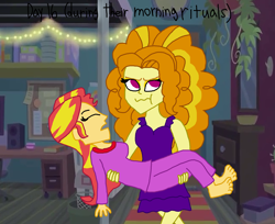 Size: 2000x1634 | Tagged: safe, artist:ktd1993, character:adagio dazzle, character:sunset shimmer, ship:sunsagio, my little pony:equestria girls, 30 day otp challenge, bridal carry, carrying, clothing, feet, female, lesbian, pajamas, shipping