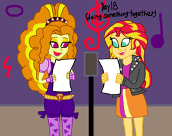 Size: 2000x1577 | Tagged: safe, artist:ktd1993, character:adagio dazzle, character:sunset shimmer, ship:sunsagio, my little pony:equestria girls, 30 day otp challenge, duet, female, lesbian, recording studio, shipping