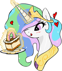 Size: 843x962 | Tagged: safe, artist:zev, character:princess celestia, species:alicorn, species:pony, cake, cakelestia, eyes on the prize, female, heart, licking, licking lips, mare, princess, simple background, solo, tongue out, transparent background