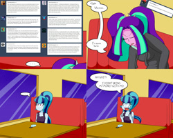 Size: 2000x1600 | Tagged: safe, artist:jake heritagu, character:aria blaze, character:sonata dusk, comic:aria's archives, series:sciset diary, my little pony:equestria girls, clothing, comic, grimdark series, hoodie, questionable series, soda, spilled drink, yelling