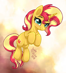 Size: 898x1000 | Tagged: safe, artist:joakaha, character:sunset shimmer, species:pony, species:unicorn, cute, cutie mark, female, gradient background, heart, mare, shimmerbetes, signature, smiling, solo, sunset shimmer day