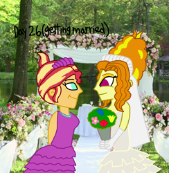 Size: 2000x2053 | Tagged: safe, artist:ktd1993, character:adagio dazzle, character:sunset shimmer, ship:sunsagio, my little pony:equestria girls, 30 day otp challenge, female, lesbian, marriage, shipping, wedding
