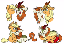 Size: 4977x3410 | Tagged: safe, artist:chub-wub, character:applejack, character:autumn blaze, species:earth pony, species:kirin, species:pony, species:unicorn, ship:autumnjack, episode:sounds of silence, g4, my little pony: friendship is magic, spoiler:s08, absurd resolution, accessory swap, applejack's hat, applekirin, awwtumn blaze, clothing, cloven hooves, cowboy hat, cute, duo, female, hat, jackabetes, kirin-ified, lesbian, mare, pillow, ponified, profile, quadrupedal, role reversal, shipping, simple background, sleeping, snuggling, species swap, three quarter view, white background