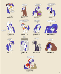 Size: 3804x4590 | Tagged: safe, artist:docwario, character:rarity, species:pony, species:unicorn, abc, absurd resolution, alphabet, angry, animal costume, asphyxiation, backwards ballcap, baseball cap, bear, bipedal, bipedal leaning, blushing, boots, cap, charity, christmas, clothing, costume, cozy, cute, d.a.r.e., dialogue, donation, eyes closed, female, floppy ears, frown, glasses, gritted teeth, growling, hairity, hat, high res, holiday, impossibly large ears, jar, k.a.r.r., knight rider, leaning, long ears, long mane, long tail, looking at you, mare, open mouth, pony in a bottle, prone, pun, raised hoof, raised leg, raritober, robot, robot pony, santa costume, santa hat, shiny, shoes, skateboard, smiling, solo, sparkles, speech bubble, standing, stuck, sunglasses, tan background, trapped, underhoof, visual gag, wall of tags, wat, wide eyes