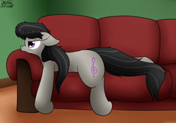 Size: 1955x1357 | Tagged: safe, artist:the-furry-railfan, character:octavia melody, species:earth pony, species:pony, couch, female, floppy ears, frazzled hair, mare, octavia is not amused, prone, solo, ugh, unamused