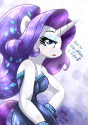 Size: 850x1200 | Tagged: safe, artist:joakaha, character:rarity, species:anthro, species:pony, species:unicorn, episode:the other side, g4, my little pony: equestria girls, beautiful, bodysuit, breasts, busty rarity, clothing, dress, eyeshadow, fabulous, female, gloves, lidded eyes, looking at you, makeup, mare, sexy, solo, stupid sexy rarity, unitard