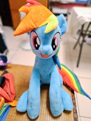 Size: 768x1024 | Tagged: safe, artist:nekokevin, character:rainbow dash, species:pegasus, species:pony, cute, female, irl, looking at you, mare, open mouth, photo, plushie, sitting, solo