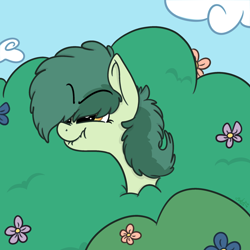 Size: 2000x2000 | Tagged: safe, artist:binkyt11, oc, oc only, oc:bittergreen, species:earth pony, species:pony, angry, bush, eyebrows, female, flower, mare, scrunchy face, solo