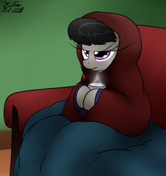 Size: 1198x1274 | Tagged: safe, artist:the-furry-railfan, character:octavia melody, species:earth pony, species:pony, annoyed, blanket, cold, couch, female, food, mare, mug, octavia is not amused, solo, steam, tea, unamused