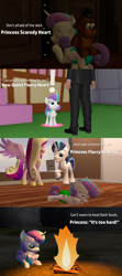 Size: 1920x4320 | Tagged: safe, artist:red4567, character:princess cadance, character:princess flurry heart, character:shining armor, comic:princess punny heart 2, 3d, campfire, comic, dark, dark souls, diaper, exclamation point, horror movie, source filmmaker, teddy bear