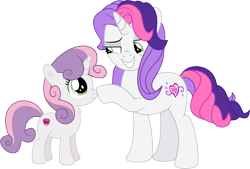 Size: 7275x4912 | Tagged: safe, artist:cyanlightning, character:sweetie belle, character:sweetie belle (g3), species:pony, species:unicorn, g3, 35th anniversary, absurd resolution, boop, cute, cutie mark, diasweetes, female, filly, g3 to g4, generation leap, generational ponidox, happy, looking at each other, mare, noseboop, ponidox, simple background, smiling, the cmc's cutie marks, transparent background, vector