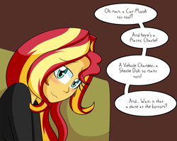 Size: 1000x800 | Tagged: safe, artist:jake heritagu, character:sunset shimmer, comic:ask motherly sunset shimmer, my little pony:equestria girls, blushing, couch