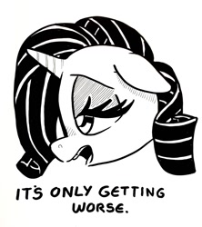 Size: 1136x1280 | Tagged: safe, artist:docwario, character:rarity, species:pony, species:unicorn, black and white, female, grayscale, lidded eyes, monochrome, pessimist, raritober, solo