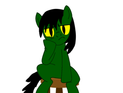 Size: 1024x768 | Tagged: safe, artist:didgereethebrony, oc, oc:taipan, species:pony, bored, chair, looking at you, original species, simple background, sitting, slit eyes, snake pony, solo, stool, waiting