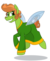 Size: 1550x1900 | Tagged: safe, artist:binkyt11, species:flutter pony, species:pony, crossover, fabulous, fairy, flying, freckles, ginger, grin, male, medibang paint, murfy, ponified, rayman, simple background, smiling, solo, stallion, transparent background