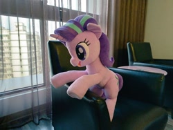 Size: 1024x768 | Tagged: safe, artist:nekokevin, character:starlight glimmer, species:pony, species:unicorn, series:nekokevin's glimmy, chair, cute, female, irl, open mouth, photo, plushie, sitting, smiling, solo, underhoof