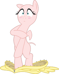 Size: 2667x3299 | Tagged: safe, artist:echoes111, artist:hourglass-vectors, artist:masem, artist:porygon2z, edit, editor:slayerbvc, character:fluttershy, species:pegasus, species:pony, bald, bipedal, blushing, covering, edited edit, embarrassed, embarrassed nude exposure, female, fluttershy suit, furless, furless edit, mare, naked rarity, nude edit, nudity, plucked wings, pony costume, ponysuit, shaved, shaved tail, simple background, solo, transparent background, undressing, unzipped, wide eyes, zipper