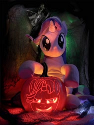 Size: 1508x2000 | Tagged: safe, artist:nekokevin, artist:nighti331, character:starlight glimmer, species:pony, species:unicorn, series:nekokevin's glimmy, halloween, holiday, irl, jack-o-lantern, photo, plushie, pumpkin, solo