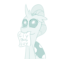 Size: 1102x1023 | Tagged: safe, artist:sintakhra, character:ocellus, species:changeling, species:reformed changeling, tumblr:studentsix, bronybait, cute, cuteling, diaocelles, female, mouth hold, note, nothing but a cute changeling, simple background, sintakhra is trying to murder us, sitting, smiling, solo, tumblr, white background