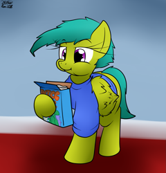 Size: 1255x1310 | Tagged: safe, artist:the-furry-railfan, oc, oc only, oc:radicchio, species:pegasus, species:pony, bed mane, cereal, clothing, eating, female, food, morning, shirt, solo, t-shirt