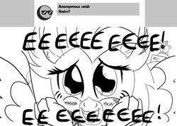 Size: 1280x916 | Tagged: safe, artist:sintakhra, character:silverstream, character:yona, species:yak, tumblr:studentsix, ask, award, best pony, blushing, cute, diastreamies, eeee, female, irrational exuberance, lineart, looking at you, monochrome, open mouth, simple background, smiling, solo, spread wings, squishy cheeks, stairs, that hippogriff sure does love stairs, tumblr, white background, wings