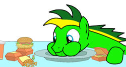 Size: 732x391 | Tagged: safe, artist:didgereethebrony, oc, oc:didgeree, species:pony, burger, chips, fast food, food, french fries, hay burger, horseshoe fries, junk food, plate, soda, solo, tablet