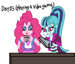Size: 1500x1276 | Tagged: safe, artist:ktd1993, character:pinkie pie, character:sonata dusk, ship:pinata, my little pony:equestria girls, female, lesbian, shipping