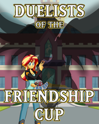 Size: 493x617 | Tagged: safe, artist:jake heritagu, edit, editor:drakeyc, character:daydream shimmer, character:sunset shimmer, equestria girls:friendship games, g4, my little pony: equestria girls, my little pony:equestria girls, canterlot high, cover art, daydream shimmer, duel disk, fanfic, shadow, trading card game, yu-gi-oh!