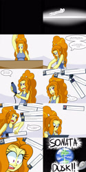 Size: 2000x4000 | Tagged: safe, artist:jake heritagu, character:adagio dazzle, comic:aria's archives, my little pony:equestria girls, alien, box, clothing, comic, dialogue, female, flying saucer, grimdark series, planet, questionable series, space, speech bubble, stars, this will not end well
