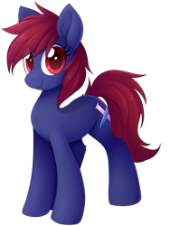 Size: 2859x3798 | Tagged: safe, artist:scarlet-spectrum, oc, oc only, oc:berry brew, species:earth pony, species:pony, 2020 community collab, derpibooru community collaboration, chest fluff, cute, ear fluff, eye clipping through hair, female, high res, looking at you, mare, red eyes, red hair, red mane, red tail, simple background, smiling, solo, transparent background