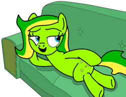 Size: 600x466 | Tagged: safe, artist:didgereethebrony, oc, oc:boomerang beauty, species:earth pony, species:pony, couch, draw me like one of your french girls, solo, titanic, we don't normally wear clothes