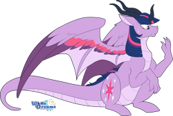 Size: 4552x3036 | Tagged: safe, artist:xwhitedreamsx, character:twilight sparkle, species:dragon, commission, cutie mark, cutie mark on dragon, dragonified, female, implied transformation, simple background, solo, species swap, sweat, sweatdrop, transparent background, twilidragon, what has magic done, what has science done