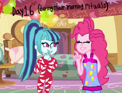 Size: 1600x1214 | Tagged: safe, artist:ktd1993, character:pinkie pie, character:sonata dusk, ship:pinata, my little pony:equestria girls, clothing, female, lesbian, pajamas, shipping