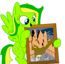 Size: 946x921 | Tagged: safe, artist:didgereethebrony, base used, character:derpy hooves, character:maud pie, oc, oc:boomerang beauty, species:pegasus, species:pony, cutie mark, female, flying, katoomba, mare, mlp in australia, photo frame, simple background, solo, three sisters, transparent background