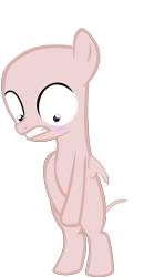 Size: 2627x4740 | Tagged: safe, artist:red4567, edit, editor:slayerbvc, character:rumble, species:pegasus, species:pony, bald, bipedal, blushing, colt, covering, covering crotch, embarrassed, embarrassed nude exposure, furless, furless edit, looking down, male, naked rarity, nude edit, nudity, plucked wings, shaved tail, simple background, solo, transparent background, vector, vector edit, we don't normally wear clothes