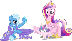 Size: 2103x1214 | Tagged: safe, artist:cheezedoodle96, artist:dashiesparkle edit, artist:red4567, edit, editor:slayerbvc, character:princess cadance, character:princess flurry heart, character:trixie, species:alicorn, species:pony, species:unicorn, :o, accessory theft, assisted exposure, baby, baby pony, bipedal, blushing, cape, clothing, covering, diaper, embarrassed, embarrassed nude exposure, female, filly, foal, frown, grin, gritted teeth, hat, inconvenient trixie, looking down, magic trick, mare, mother and daughter, naked flurry heart, naked rarity, nervous, nervous grin, nudity, oops, open mouth, out of trixie's hat, simple background, smiling, spread wings, transparent background, trixie's cape, trixie's hat, we don't normally wear clothes, wide eyes, wings
