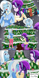 Size: 1000x2000 | Tagged: safe, artist:jake heritagu, character:aria blaze, character:chancellor neighsay, character:sonata dusk, character:starlight glimmer, character:sunset shimmer, character:trixie, comic:aria's archives, ship:startrix, ship:sunblaze, my little pony:equestria girls, christmas, christmas lights, christmas tree, clothing, comic, female, grimdark series, holiday, lesbian, marriage proposal, questionable series, ring, shipping, snow, sunblaze, tree, wedding ring