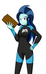 Size: 1161x1877 | Tagged: safe, artist:jake heritagu, oc, oc:dolly dusk, comic:aria's archives, my little pony:equestria girls, clipboard, clothing, grimdark series, marine biologist, questionable series, shark, wetsuit