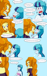 Size: 2000x3200 | Tagged: safe, artist:jake heritagu, character:adagio dazzle, character:sonata dusk, comic:aria's archives, my little pony:equestria girls, clothing, comic, dialogue, dress, female, grimdark series, questionable series, speech bubble