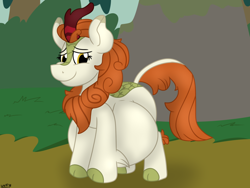 Size: 1280x960 | Tagged: safe, artist:theimmortalwolf, character:autumn blaze, species:kirin, episode:sounds of silence, g4, my little pony: friendship is magic, belly, big belly, female, pregnant, smiling