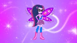 Size: 1334x750 | Tagged: safe, artist:gouhlsrule, artist:user15432, character:twilight sparkle, character:twilight sparkle (scitwi), species:eqg human, species:human, my little pony:equestria girls, alternate hairstyle, believix, boots, clothing, crossover, element of magic, fairy, fairy wings, glasses, hairstyle, hasbro, hasbro studios, high heel boots, high heels, humanized, purple wings, rainbow s.r.l, shoes, winged humanization, wings, winx club