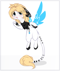 Size: 888x1064 | Tagged: safe, artist:little-sketches, oc, oc only, oc:harumi, species:pegasus, species:pony, chibi, fangs, female, floppy ears, jewelry, leonine tail, mare, necklace, simple background, solo, white background